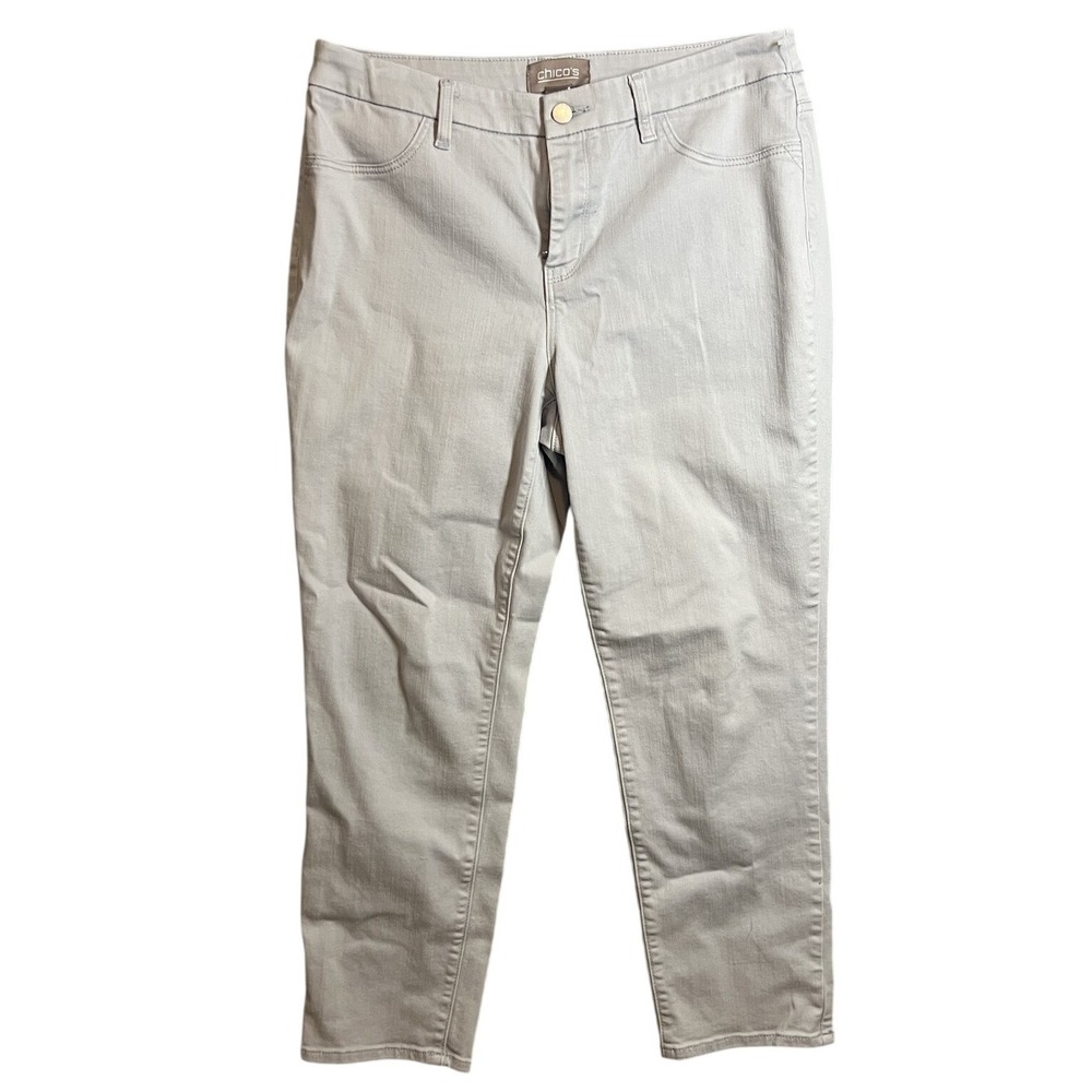 Chico's So Slimming Ankle Pants Women's Size 1 (M) Light Gray Stretch Cotton